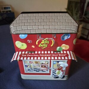 Jelly Belly Graphic Tin Bank with Moveable Awning Red White